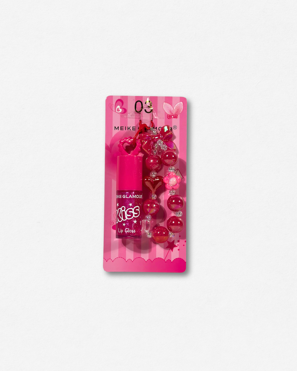 Lip Gloss "Kiss" con Pulsera/Llavero y Charms - Meike Glamour