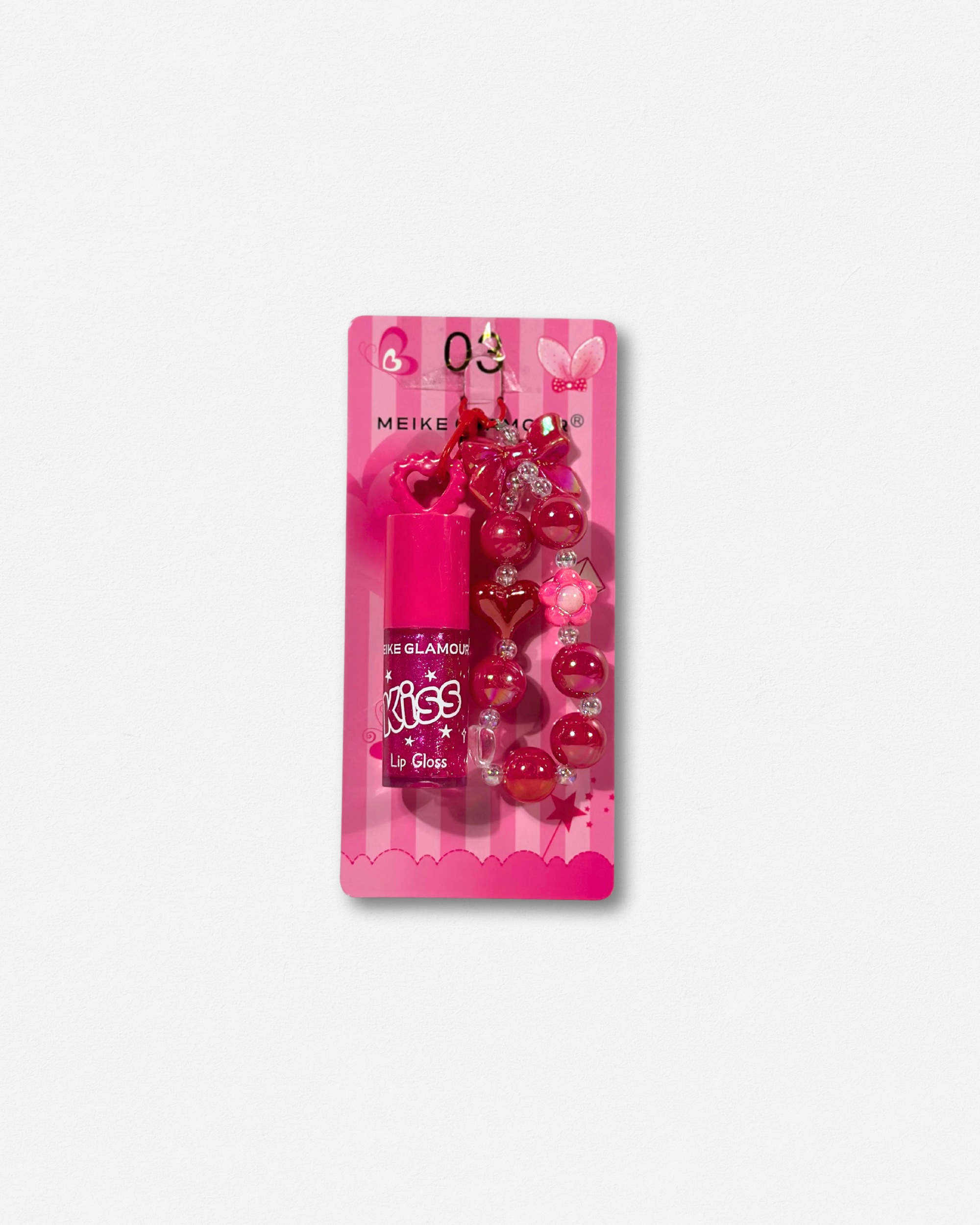 Lip Gloss "Kiss" con Pulsera/Llavero y Charms - Meike Glamour