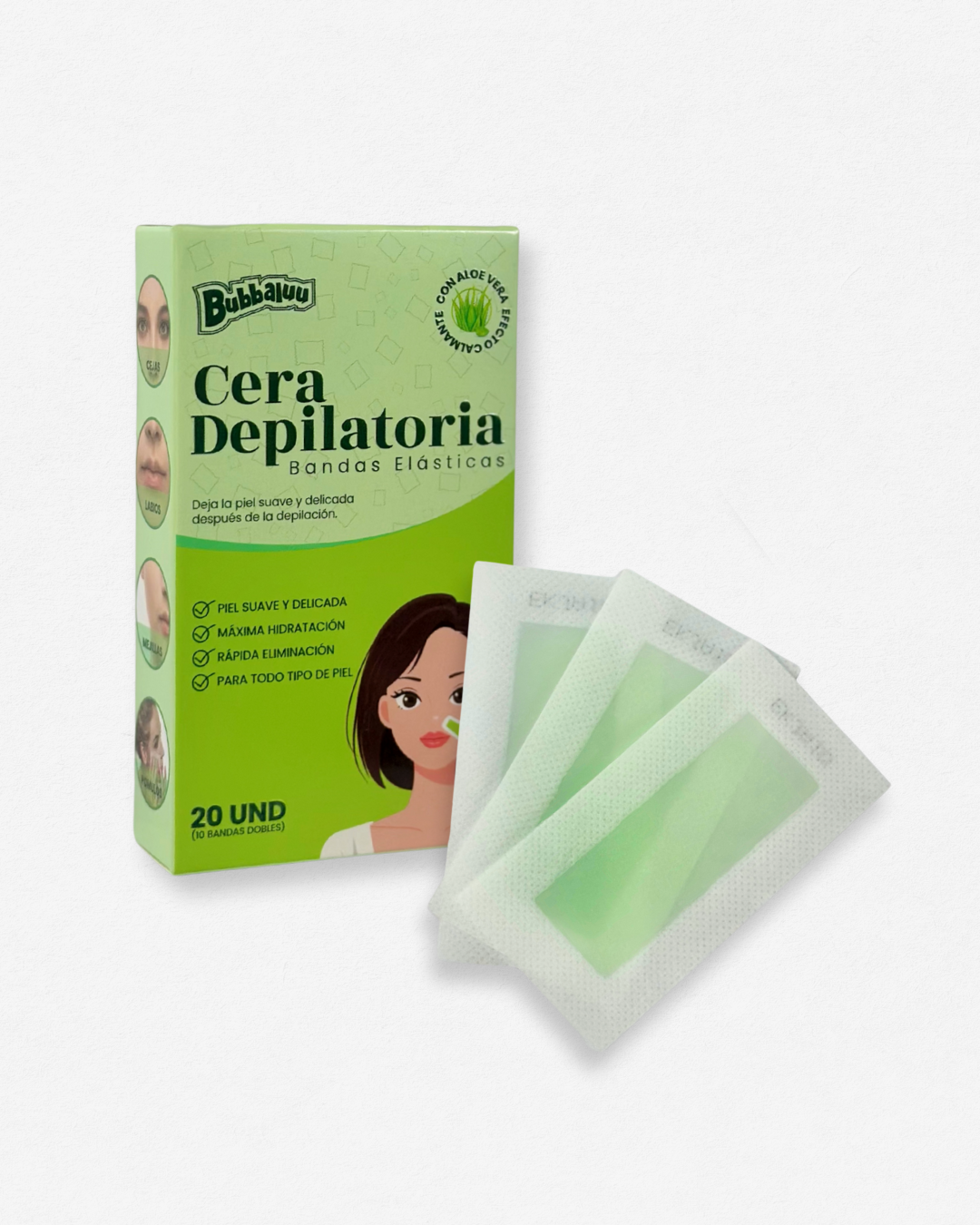 Bandas Depilatorias Bubbaluu con Aloe Vera