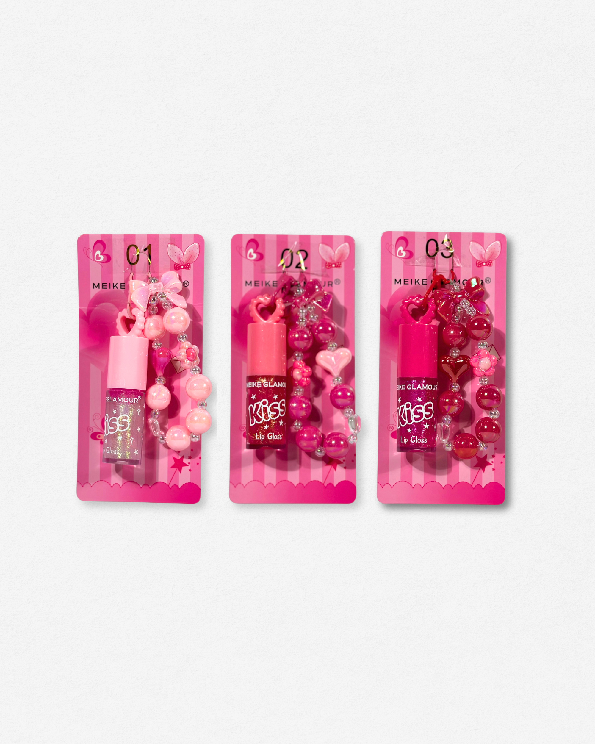 Lip Gloss "Kiss" con Pulsera/Llavero y Charms - Meike Glamour