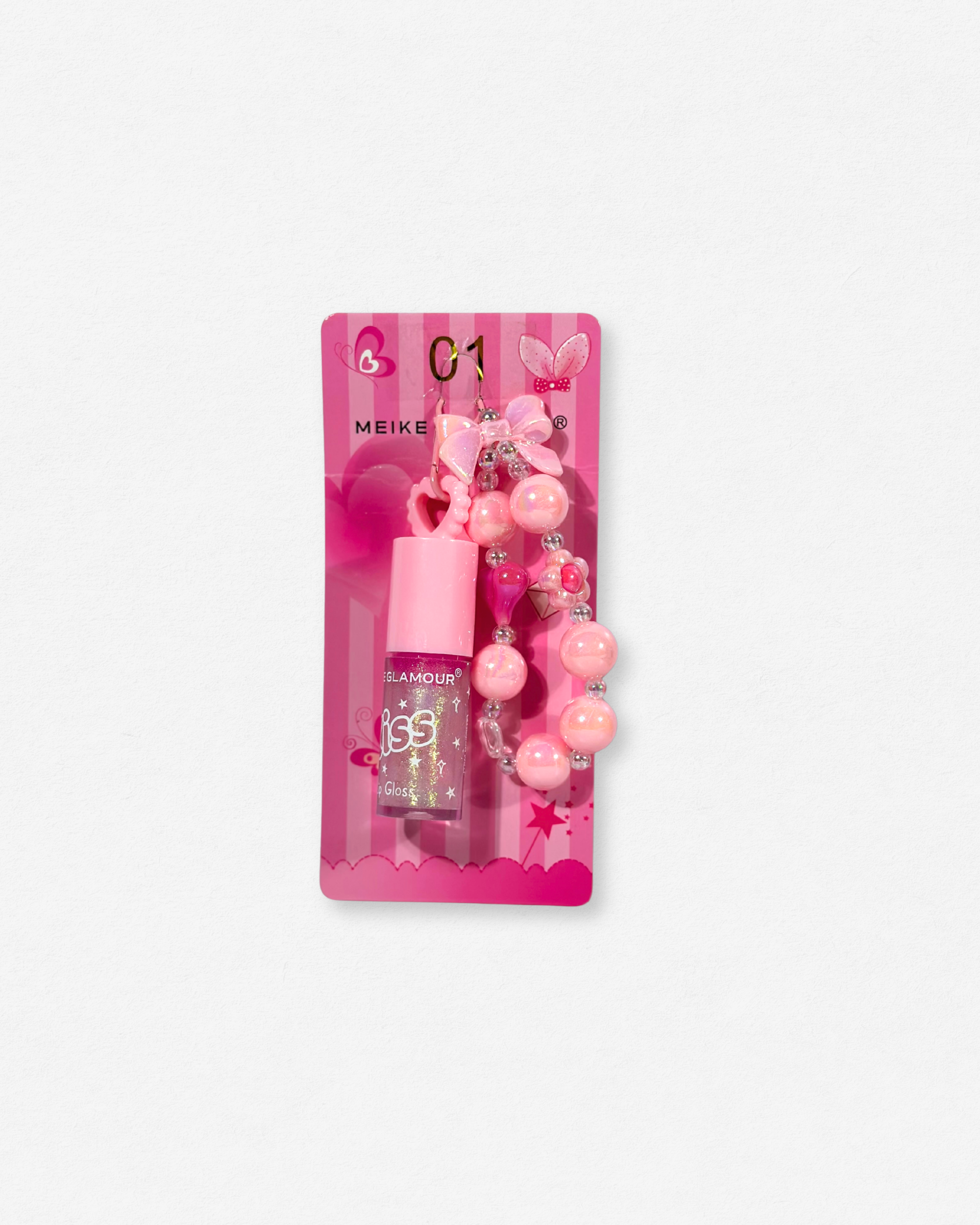 Lip Gloss "Kiss" con Pulsera/Llavero y Charms - Meike Glamour